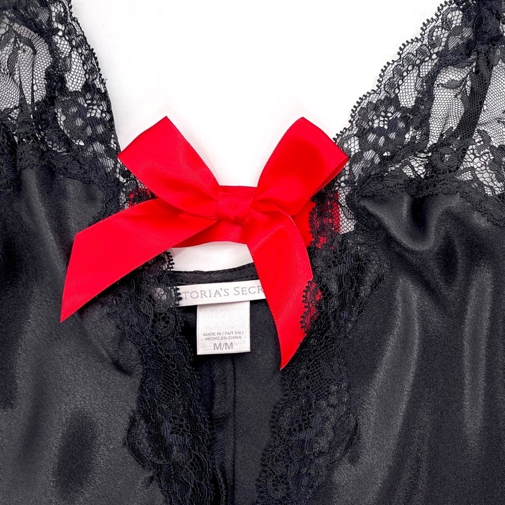 Victoria's Secret Black Lace Nightgown with Red Bow
